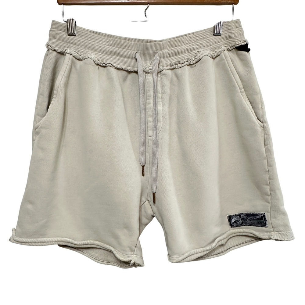Alphalete Mens Very Terry Sweat Shorts XL Cotton Beige Gym Workout Raw Hem